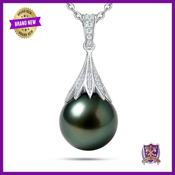 Sterling Silver Moissanite Pendant Necklace with Tahitian Pearl